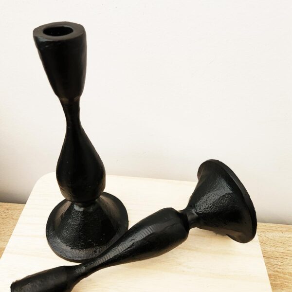 Pair of Black Metal Candleholders.