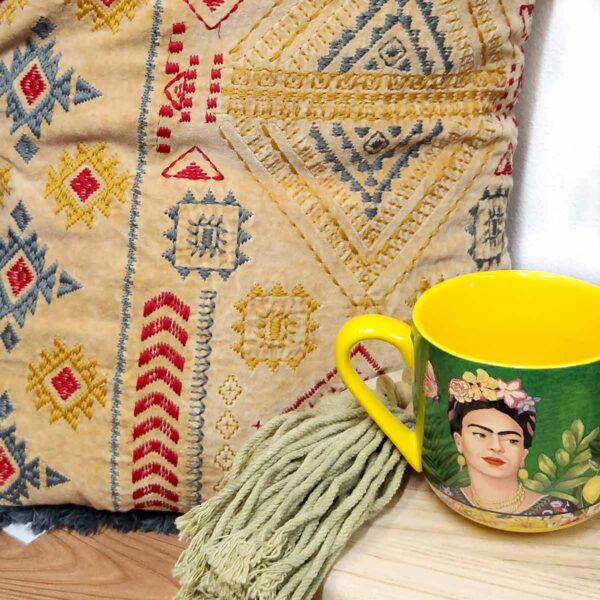 Frida ceramic mug in yellow & green