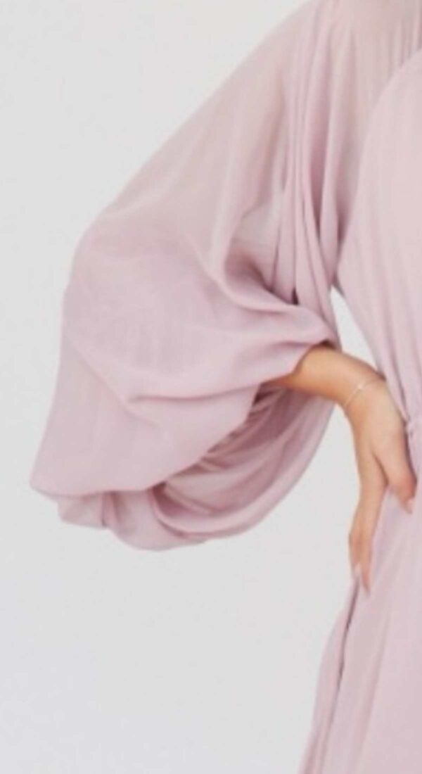 Pink Chiffon Dress with bell bottom sleeves.